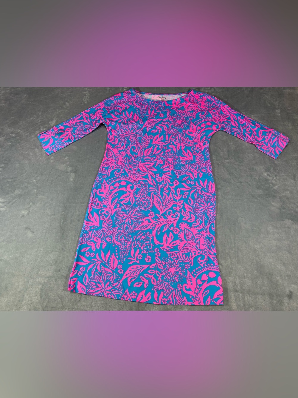 Lilly Pulitzer XXS Pink Leaf An Impression BRAEDYN UPF50+ DRESS 3/4 Sleeve